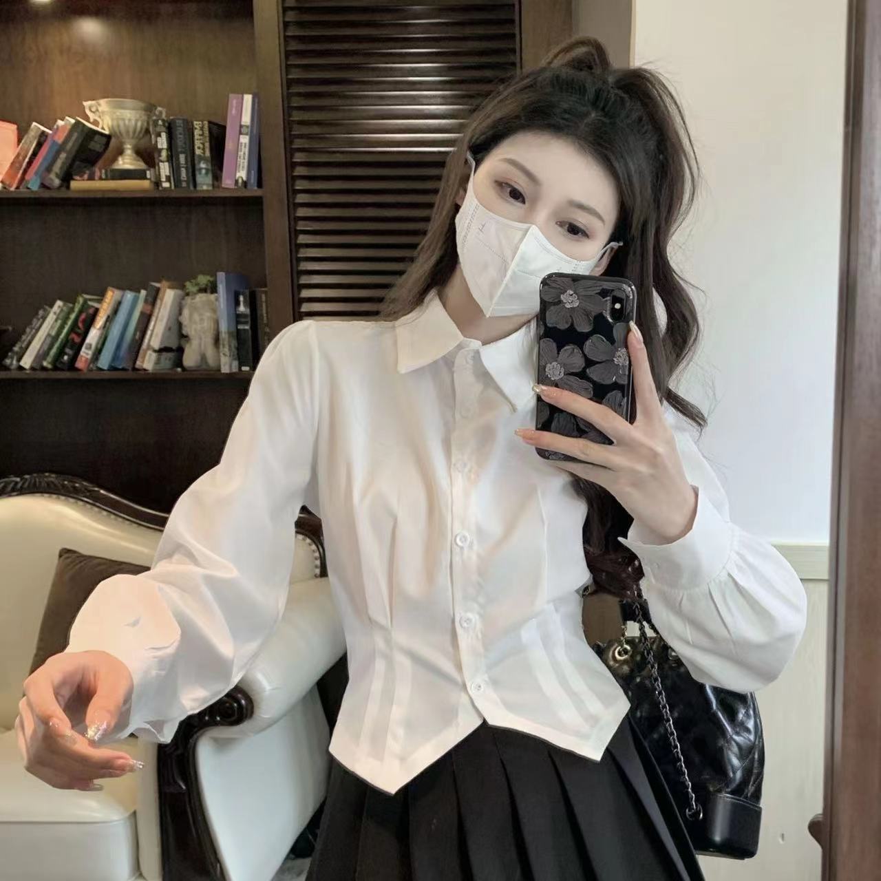 Wrap Blouse Chiffon - Белая винтажная рубашка с длинными рукавами