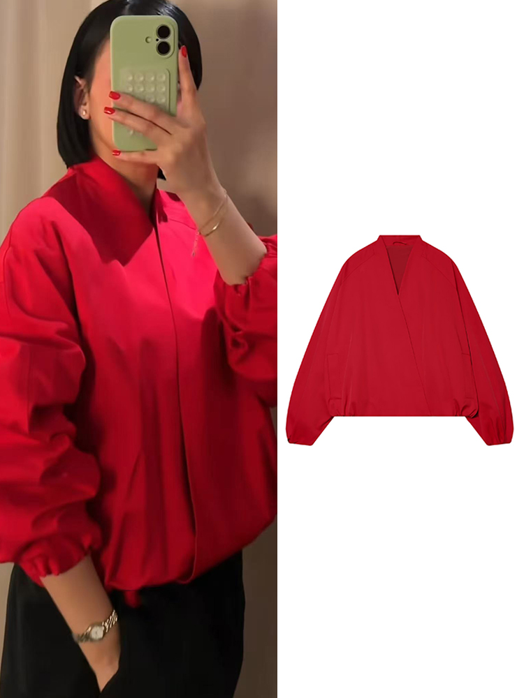 Women'S Fashion Bomber Jacket - Модная красная короткая куртка-бомбер TFMLN для