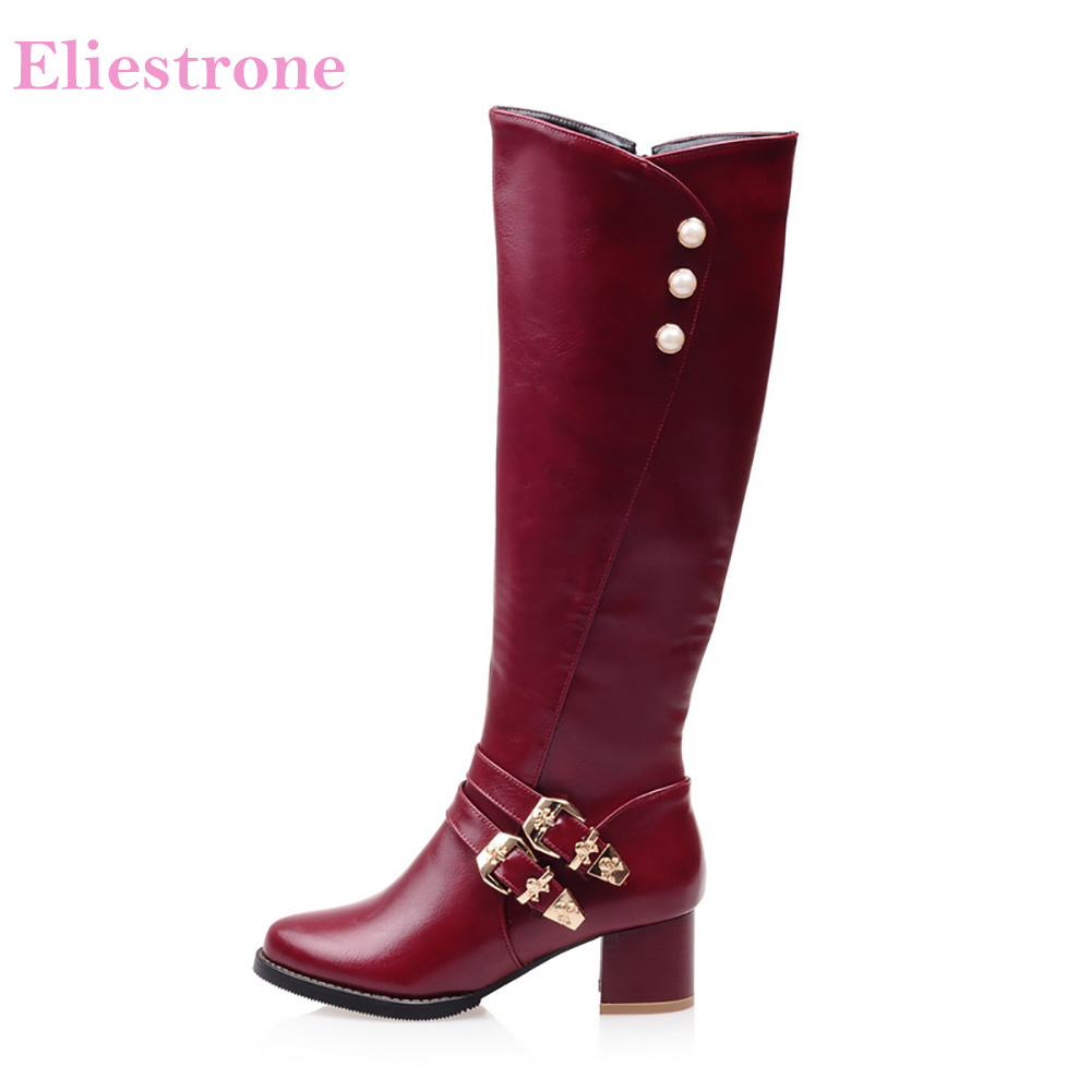 Women'S Fashion Knee High Boots - Женские мотоциклетные сапоги HL21, красные, черные