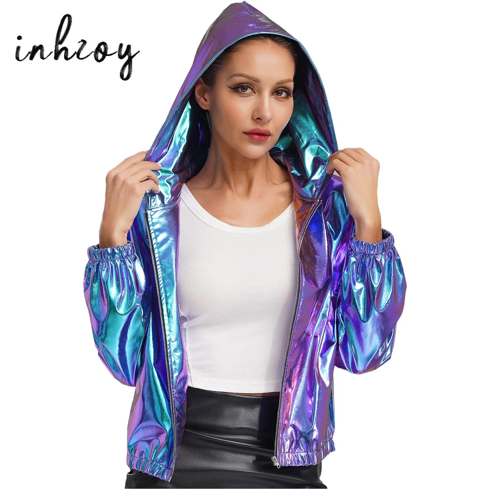 Women'S Fashion Bomber Jacket - Женская голографическая куртка-бомбер с длинным рукавом