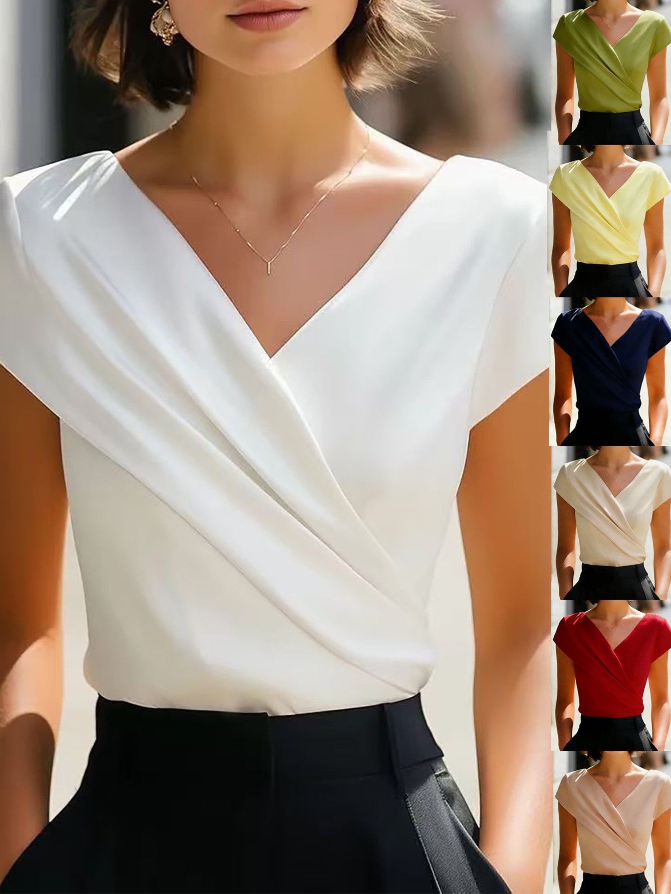 Wrap Blouse Chiffon - Летняя женская блузка белого цвета с
