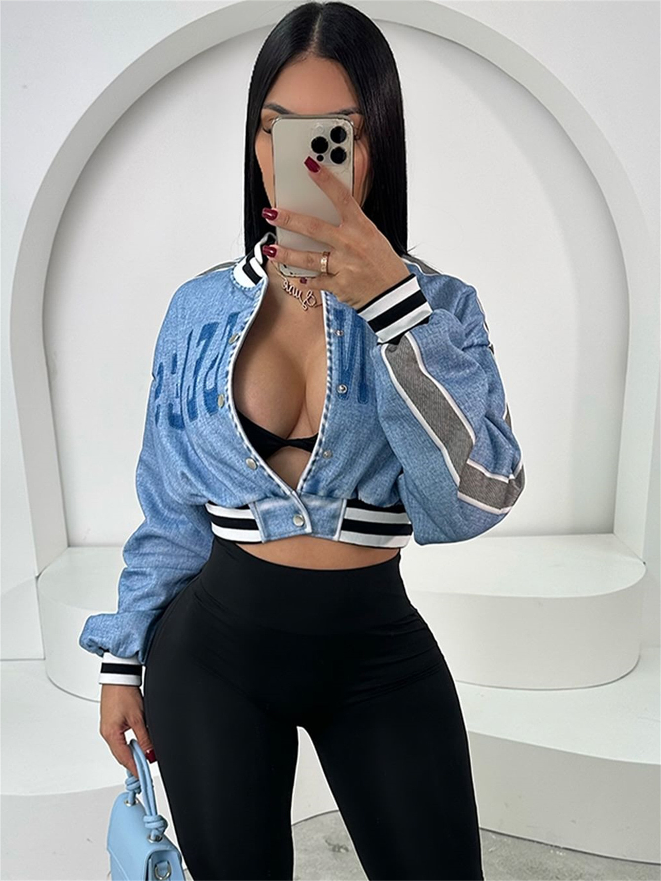Укороченная джинсовая куртка-б – обзор и цена Women'S Fashion Bomber Jacket