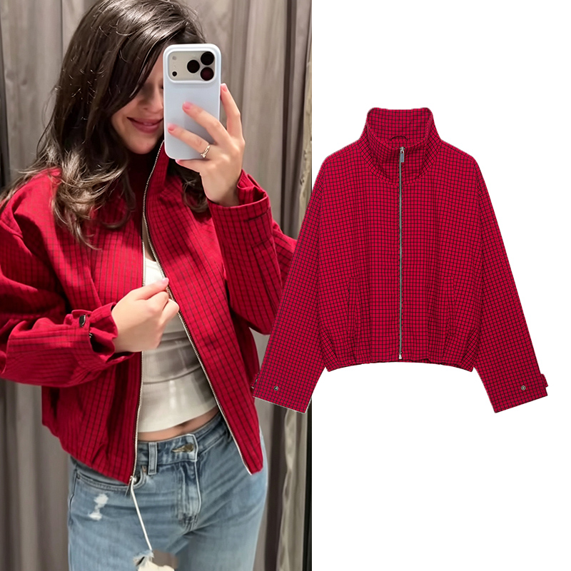 Осенняя модная клетчатая куртк – обзор и цена Women'S Fashion Bomber Jacket